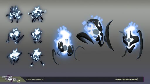 Concept Art Several possible designs for the Lunar Chimera (Wisp)