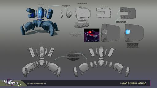 Concept Art Reference sheet for the Lunar Chimera (Golem).