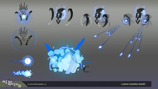 Concept Art Several concepts for the attacks of the Lunar Chimera (Wisp)